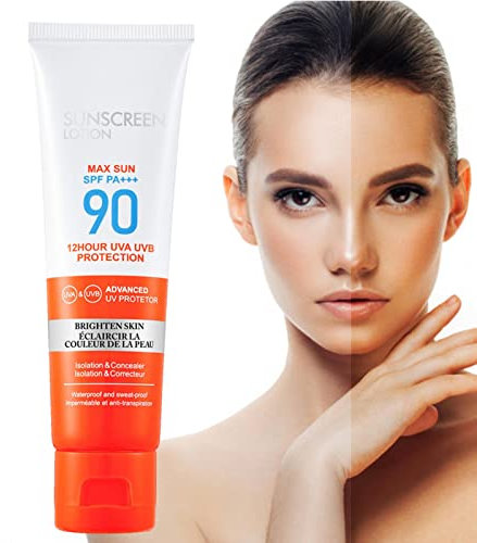 Idratante per protezione solare Spf 90 | Blocco solare naturale ad ampio spettro | Filtri solari per viso e protezione solare per viso, braccia, cosce per la maggior parte dei tipi di pelle Bexdug