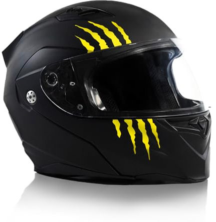 Finest Folia Kratzer Helm Aufkleber 2er Set 7,5x7,5cm Monster Sticker Kralle Deko für Motorrad Helm Auto Motorradhelm Kratzspuren selbstklebend wasserfest K173 (Schwefelgelb)