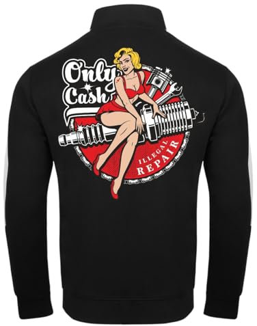 Herren Trainingsjacke Sweatjacke Rockn Roll Motiv only cash illegal Repair Auto (mit Rückendruck) Größe S - 3XL