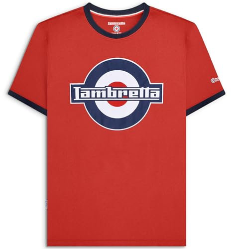 Lambretta Mens Logo Ringer Short Sleeve T-Shirt - Red - 2XL