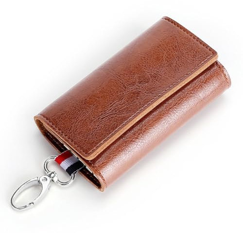 LTLSZRN Etui Porte-Clé Cuir,Etuis Porte-Clés de Voiture,Housse de Protection clé de Voiture,Résistant à l'eau Portable Pochette Porte Cles,Porte-clés avec Crochet en métal (Marron)