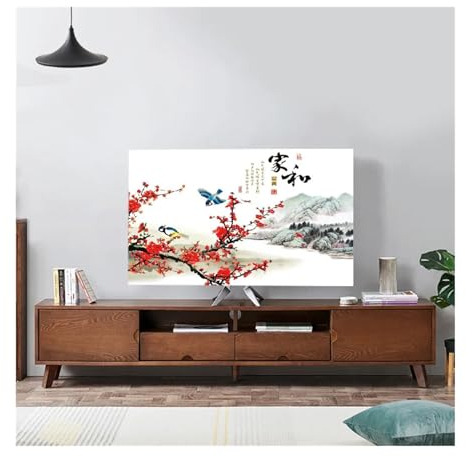 HKYBCF Schutzhülle für den Fernseher Landscape Elastic Force TV-Abdeckung TV-Staubschutztuch 32-75 Zoll Einfacher und moderner chinesischer Stil für Flachbildfernseher (Color : 01, Size : 32-37 inch)
