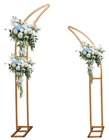 WMYYLX Arco di nozze in metallo, 2 supporti per archi di matrimonio, fai da te, arco da giardino a forma di luna, per cerimonia, compleanno, anniversario, addio al nubilato, 1,8 + 2,1 m (oro)