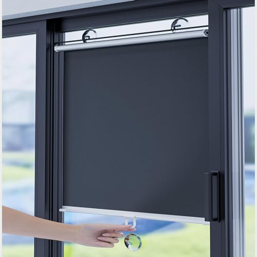 Tenda Avvolgibile con Ventose, Tende a Rullo Parasole Retrattile, Tende a Rullo Oscuranti Protezione Solare, Tenda Avvolgibile per Finestre a Tetto, Persiane Privacy,Black-72x150cm/28 * 59in