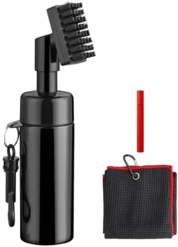VINTEAM Golf Cleaning Kit with Water Spray Brush & Towel, Portable Golf Club Cleaner Set with Groove Sharpener Tool, Can Also Be Used for Bottle Brushes Made from Metal Rods and Wedge-Shaped Wood