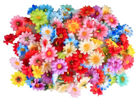 GroveEss 120 PCS Mini Artificial Sunflowers, Multicolor Craft Daisy Flower Heads, Fake Fabric Floral Head Petals Decorative for DIY Wedding Wreath Birthday (Color Random)