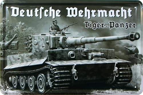 WOGEKA ART Retro Blechschild - Tiger Panzer - Deutsche Wehrmacht - Soldat Schild als Geschenk-Idee Geburtstag Weihnachten Deko 20x30 cm Vintage-Design Metall 1394