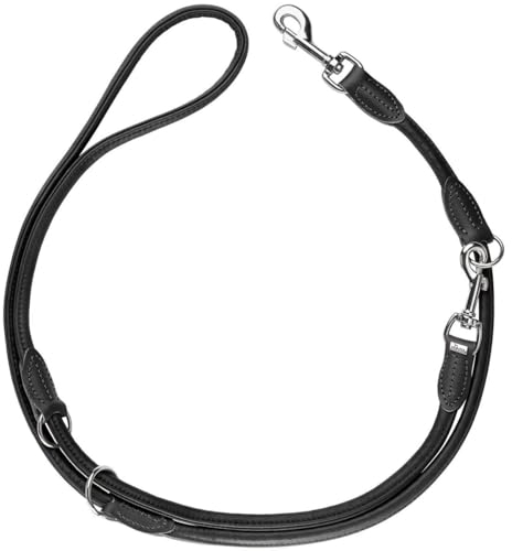 HUNTER Verstellbare Hundeführleine Round & Soft Canadian UP, Farbe: schwarz, weiches Leder, 3-Fach verstellbar, rundgelegt, nachhaltig, Made in Germany, Größe: 10/200