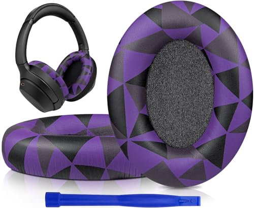 SOULWIT Professional Earpads Cushions Replacement for Sony WH-1000XM3 (WH1000XM3) Over-Ear Headphones, Ear Pads with Softer Protein Leather, Noise Isolation Memory Foam, Added Thickness (Purple Black)