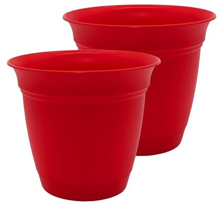The HC Companies Eclipse Lot de 2 Pots de Fleurs Ronds avec Soucoupe, extérieur et intérieur, Trous de Drainage, légers et résistants aux UV, pour Plantes, Fleurs et Herbes, 25,4 cm, Rouge