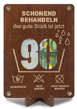 Witzige 90. Geburtstag Geldgeschenke Holz mit Geburtstagskarte, Geschenke aus Holz mit Ständer, Geldgeschenke Verpackung Geburtstagskarte 90, Geschenkes zum 90 Geburtstags Mann Frau