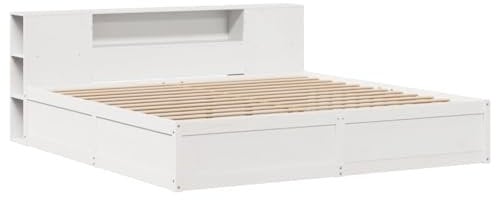 vidaXL Massivholzbett, Holzbett Bett ohne Matratze mit Kopfteil, Bettrahmen Bettgestell mit Lattenrost, Doppelbett für Schlafzimmer, Weiß 180x200cm Kiefernholz