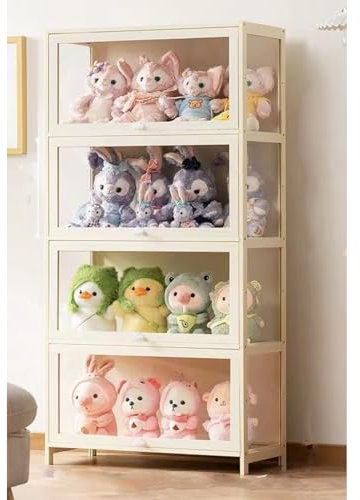 Hynbdes Glasvitrine, Wohnzimmer Vitrine, Glasvitrine, Starke Struktur, versiegelt und staubdicht, geeignet für Verschiedene Szenarien (4 Ebenen beige 60 * 33 * 140 transparent auf 3 Seiten)