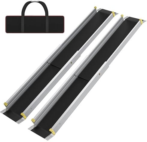 FIVMEN 2 rampe telescopiche per sedia a rotelle, 76-122 cm, in alluminio, capacità di carico 300 kg, rampa telescopica, per sedie a rotelle e scooter