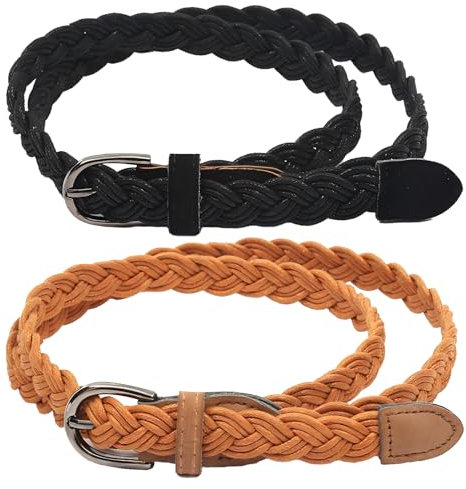 Copbopwn 2 Pezzi Cintura Elastica Intrecciata per Donne Ragazze, Cintura elastica sottile Cinture tessute Cintura da donna Cintura regolabile Cintura casual Cintura leggera senza fori per pantaloni