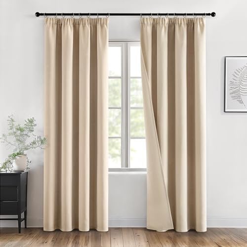 MIULEE Verdunklungsvorhänge mit Kräuselband Dunkelbeige Vorhänge Blickdicht 2er Set 140x200 cm Modern Gardinen Abdunkelnde Vorhänge Wohnzimmer Schlafzimmer Fenster Gardine Verdunkelung Thermovorhang