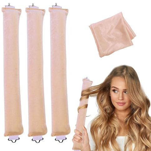 3 Stück Hitzefreie Lockenwickler, Haar Locken über Nacht, Lockenwickler Über Nacht mit Haken, Heatless Curls Große Locken, für Verschieden Haartypen, Langes und Kurzes Haar Verwendet Werden(Aprikose)