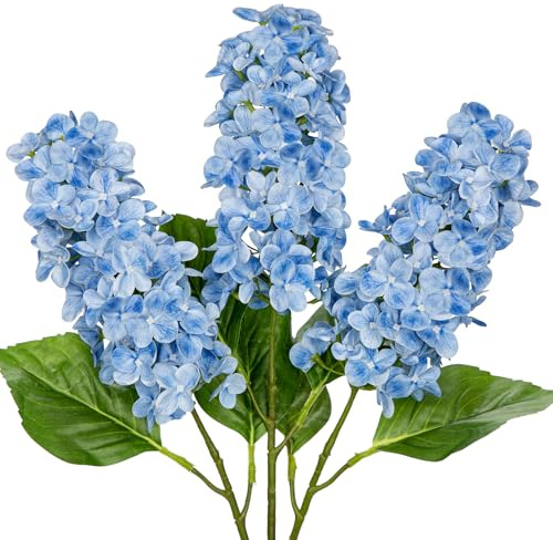 Briful Künstliche Hortensien Blumen Real Touch – 3er Set 63cm Hohe Blau Kunstblumen Wie Echt mit Großem Blütenkopf – Dekoblumen für Vasen, Wohnzimmer, Hochzeit, Tischdeko
