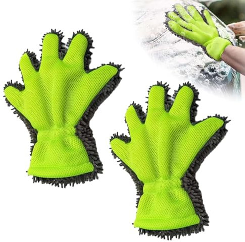 XoeLLe 2 Stück Waschhandschuh Auto, Mikrofaser Putzhandschuhe, 5 Finger Waschhandschuh, Autopflege, Autoreinigung, Doppelseitiges Autohandschuhe für Autopflege und Autowäsche, Kratzfrei Saugstark
