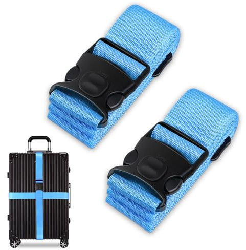 2Stück Koffergurt Kofferband Set, Auffälliges Kofferband, Verstellbare Gepäckgurte mit Zusatzverriegelung und Kreuz Funktion Kofferbands, Kofferbands Gurt Set für Gepäck (Hellblau)