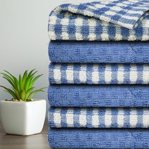Casabella Pack Of 6 Terry Towelling Cotton Kitchen Tea Towels. Soft Kitchen Tea Towels Set, Highly Absorbent Dish Towel & Bar Towel Unbeatable Price (6 Pieces Set, Blue)