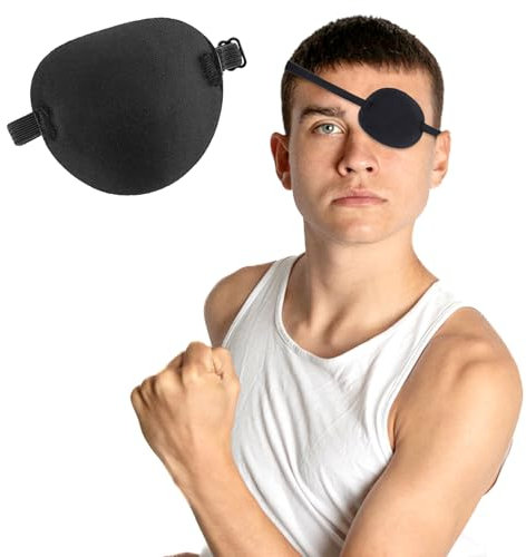 JJUNW 1 cache-œil simple pour yeux gauche ou droit, cache-œil noir pour adultes et enfants, patch médical réglable, cache-œil paresseux pour amblyopie pour adultes et enfants (1)