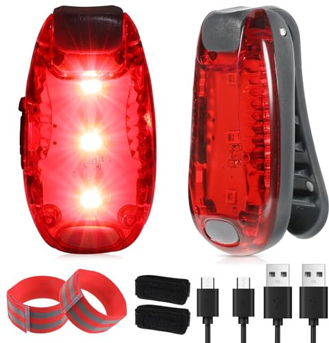 2 Rote Blinklicht USB Aufladbar, LED Blinklicht für Kinder, Schulranzen, Hund, 3 Modi (mit Clip und reflektierendem Band)