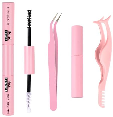 Bond and Seal Lash Glue Kit,Lash Bond and Seal and Remover,Eyelash Glue Bond and Seal with 1 Plastic False Eyelash Curler,Long-Lasting,Waterproof Eyelash Extension Glue for Sensitive Eyes