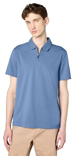 Michael Kors Herren-Poloshirt aus Piqué, kurzärmelig, mit Reißverschluss, Dark Chambray, XL