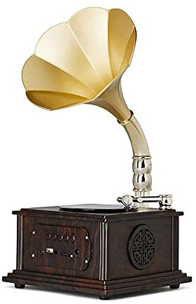 JFNHUTL Tourne-Disque rétro, Gramophone, Mini Vintage Rétro Classique Gramophone Forme Phonographe Haut-Parleur Stéréo Système Sonore Boîte à Musique
