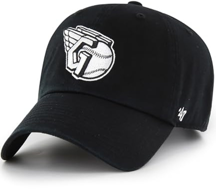47 Brand MLB Black White Outline Primary Logo Clean Up Adjustable Baseball Cap Hat, Adult One Size Fits All, Cleveland Guardians, One size