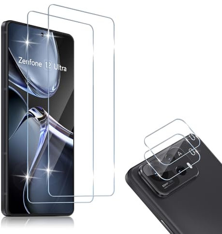 HidWee Compatible avec ASUS Zenfone 12 Ultra 2 Pièces Verre Trempé + 2 Pièces Caméra Arrière Protecteur, 9H Dureté HD sans Bulles Anti-Huile Protection Décran + Caméra Arrière Protecteur