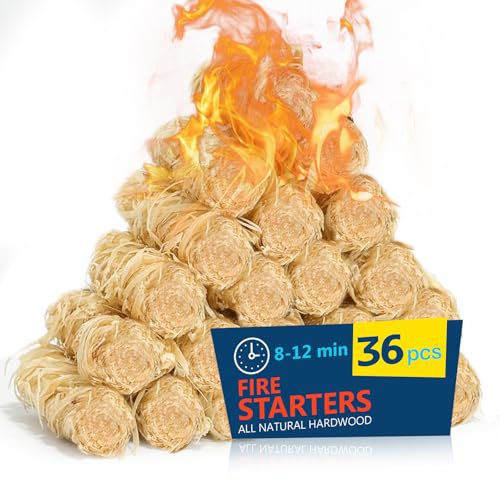 JDZKOMKE Fire Starter 36Pcs - Extra Long 12min Natural Fire Starters for Grill, Fireplace, Camping & Survival Kit | Waterproof, Odorless, Safe for BBQ/Pizza Oven/Chimney (Indoor & Outdoor)