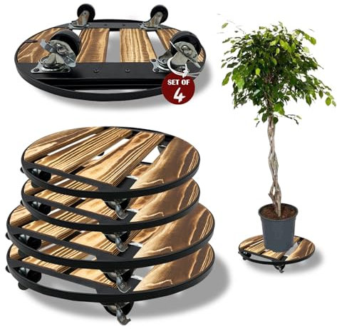 Base per piante rotanti – 2 x 30 + 5 x 35,6 cm, in legno resistente, con ruote a 360°, base per vasi pesanti, con ruote per piante e piattini, per interni ed esterni, grande supporto per fiori