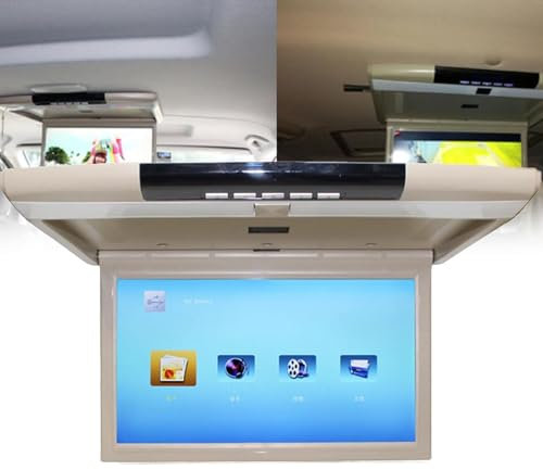 1080p Car Video Player - 17.3 Inch HD Overhead Roof Mounted Monitor, Ultra-Thin Flip Down TV for Cars, Supports FM/IR/USB/SD/HDMI Input (No DVD Drive)