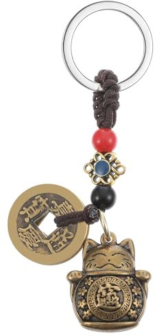 ValueBargain Maneki Neko Glücksbringer, Maneki Neko Schlüsselanhänger aus Hochwertiger Messinglegierung mit Glücksbringer und Feng-Shui-Münzen, Symbol für Wohlstand Erfolg und Persönlicher Schutz