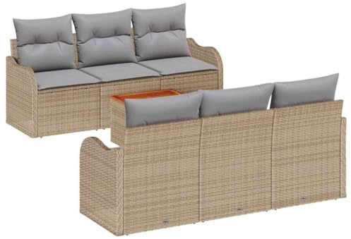 vidaXL Garten-Sofa-Set 7 pcs Beige und Hellgrau, Garten und Terrasse, modernes Outdoor-Sofa, modulare Sitzplätze, verstellbare Füße, UV-beständige Materialien, Möbelset