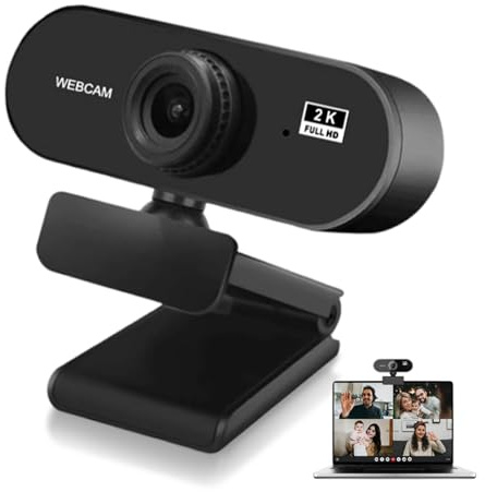 2K Ultra HD Webcam with Microphone, HD 2K Webcam, Web Cam with Microphone | Plug-and-Play, Auto Light Correction, 360° View Web Cam for Live Streaming Gaming Studying, Adjustable Resolution