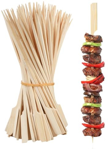 100 Pinchos de Madera, 20cm brochetas de bambú brochetas para barbacoa kebab frutas verduras carne marshmallow brochetas reutilizables ecológicas palillos cóctel accesorios buffet
