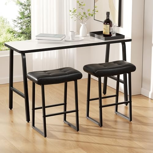 YUUIJOAA Barhocker 2er Set,61cm Hocker Küche,Barhocker Ohne Lehne,Barstühle mit Sattelsitz und Fußstütze,150kg Belastbar für Küche, Bar, Home-Office (Schwarz)