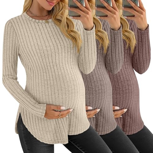 JoyMotion 3 Pack Maternity Shirts Pregnancy Sweaters Tunic Tops 3Color M