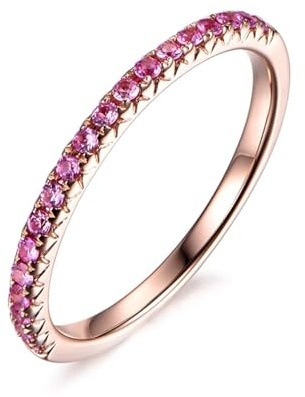 Ayoiow Gold Ringe Frauen 750 mit Stein mit Rosa Saphir Damen, 18K Roségold Halb-Ewigkeit Eheringe für Damen, Größe 54 (17.2)