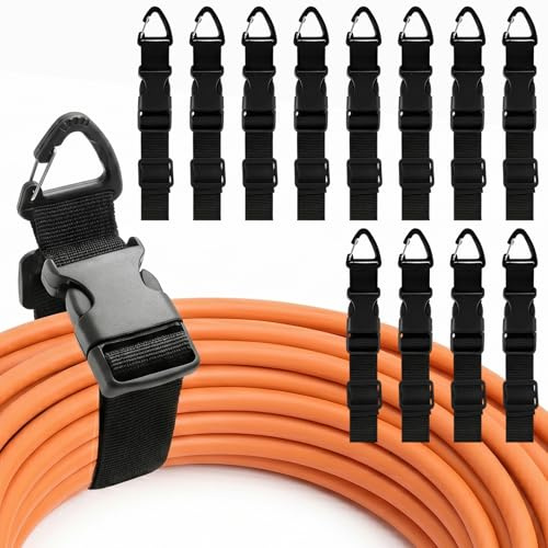 Heavy Duty Storage Straps and Loop Cord Organizer, 2.5 x 45cm Long Reusable Cable Ties with Triangle Clips for Garage, Workshop, Van Storage, Home Organization, Straps for Wires, Hoses (12PCS)