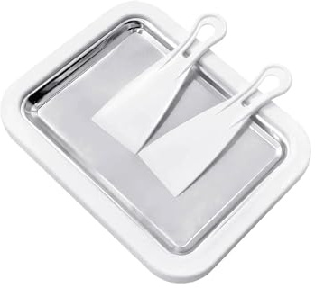 Rolled Ice Cream Maker Kit，DIY Ice Cream Roller Freezable Tray with 2 Scrapers for Homemade Rolled Frozen Yogurt Gelato(White)