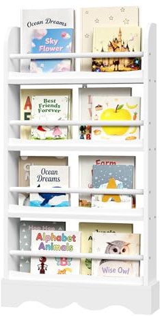 WOLTU Bücherregal Kinder mit Kippsicherung 4 Ebenen Weiß | Kippsicherung; Holz; MDF; Kinderzimmer; Kindergarten; 60x12x108,5cm