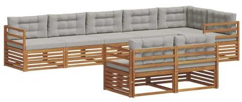 vidaXL Outdoor-Sofagarnitur mit Kissen 8 pcs Natürlich und Hellgrau, Modulares Outdoor-Sofa-Set, Robustes Garten-Lounger, Acacia-Möbel für Terrasse, Moderne Sitzgelegenheit