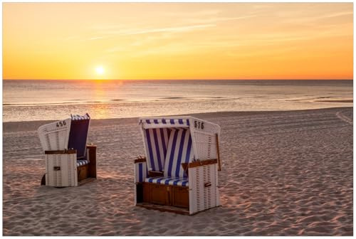 Wallario Küchenrückwand selbstklebend 90 x 60 cm, Motiv: Strandkörbe im Sonnenuntergang | Spritzschutz abwischbar & pflegeleicht