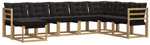 vidaXL Outdoor-Sofagarnitur mit Kissen 8 pcs Weiß und Schwarz, Garten Sofa, modernes Ecksofa, Robustes Sitzmöbel, Möbel für Terrasse, gemütliche Lounge