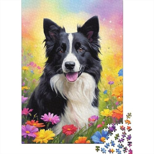 Border Collie Puzzle für Erwachsene 1000 Teile Puzzle Blumenwiese 1000 Teile Puzzle Spiel Entspannung Familie Geschenk 38x26cm/1000pcs