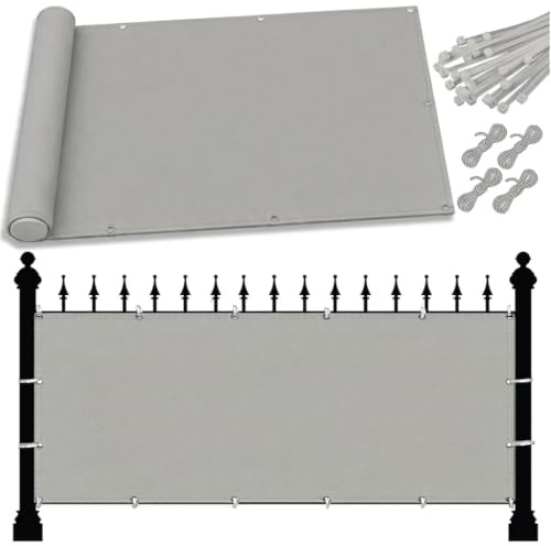 AJALGZ Copri Ringhiera Balcone 600x70cm – Telo Frangivisto in PES Resistente e Antivento | Copertura Protezione Privacy per Balcone Ringhiera, Terrazza, con Occhielli e Fascette,Grigio Chiaro